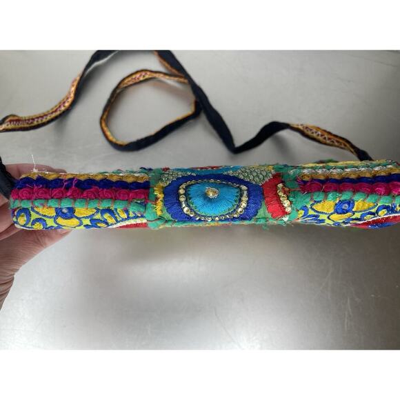 Vintage Boho Banjara Crossbody Handbag Festive Sequin Embroidery Coin Accent - Picture 7 of 9